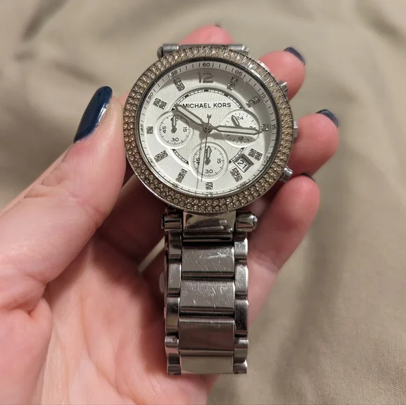Michael Kors Parker Silver Chronograph Glitz Watch MK-5353 Womens New Battery Michael Kors Parker Watch Women 39mm Silver Tone Date MK  main image 4
